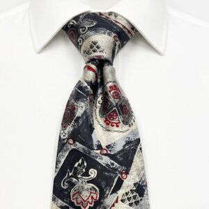 Spencer & Lowe Silk Tie Grey Red Abstract Geometric Art Deco Vintage 90's Retro